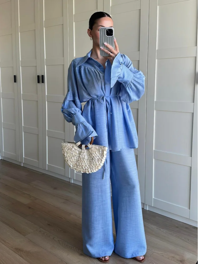 Biezdziadka – Lniany komplet bluzka i spodnie