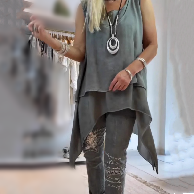 Klara – Dwuczęściowy komplet z topem i spodniami z nadrukiem