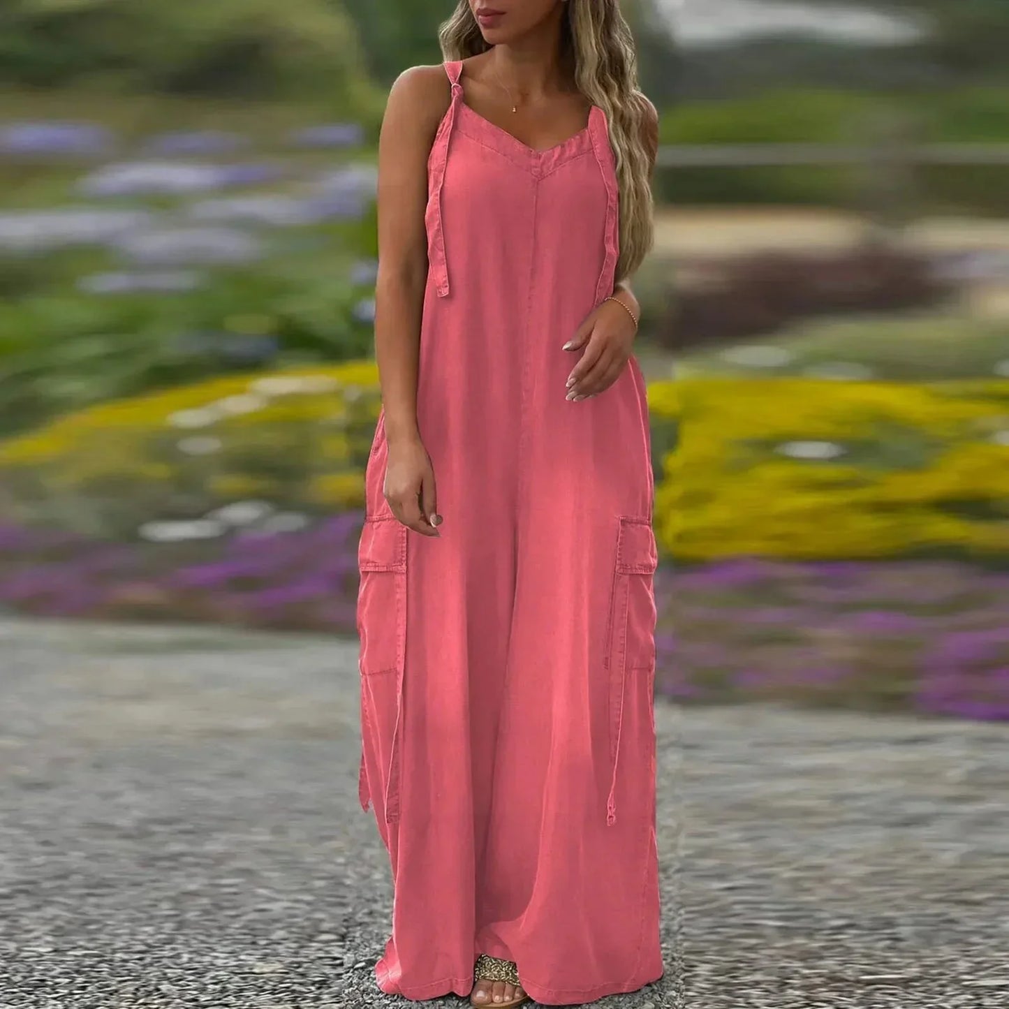 Wiosna – Kombinezon z szerokimi nogawkami i kieszeniami