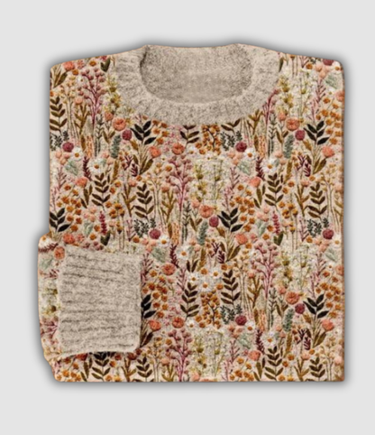 Nina – Dzianinowy Sweter w Kwiaty