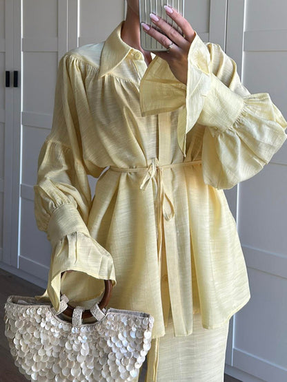 Biezdziadka – Lniany komplet bluzka i spodnie