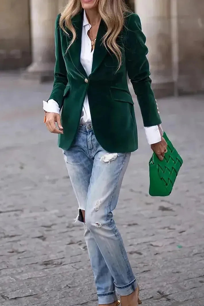 Afrodyta – Elegancka marynarka z aksamitnym wykończeniem