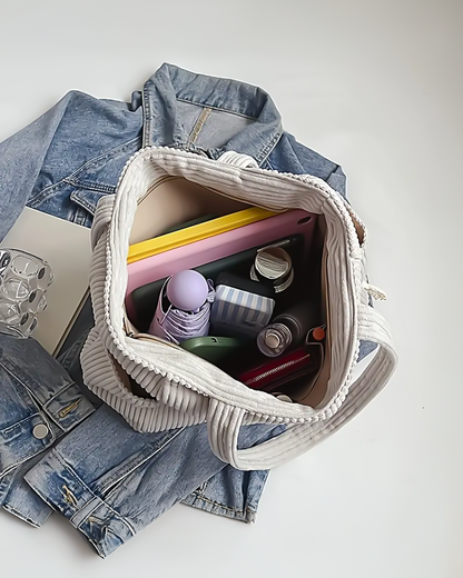 Adalira – Prążkowana torba tote z ozdobnym sznurkiem