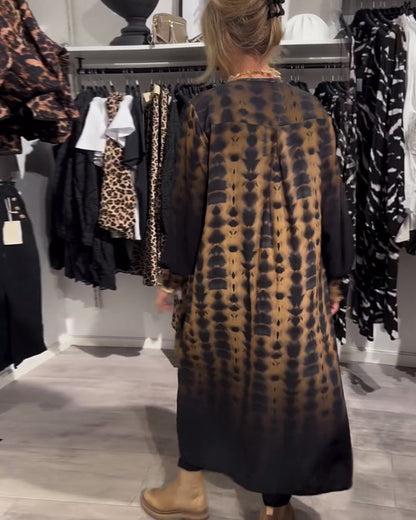 Ombre - V-neck długi rękaw warstwowa sukienka