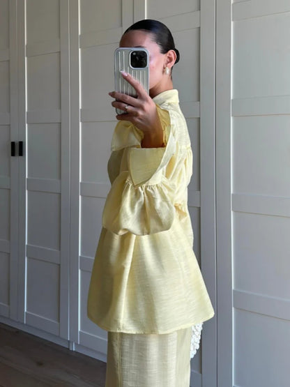 Biezdziadka – Lniany komplet bluzka i spodnie