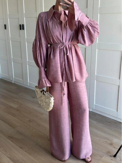 Biezdziadka – Lniany komplet bluzka i spodnie