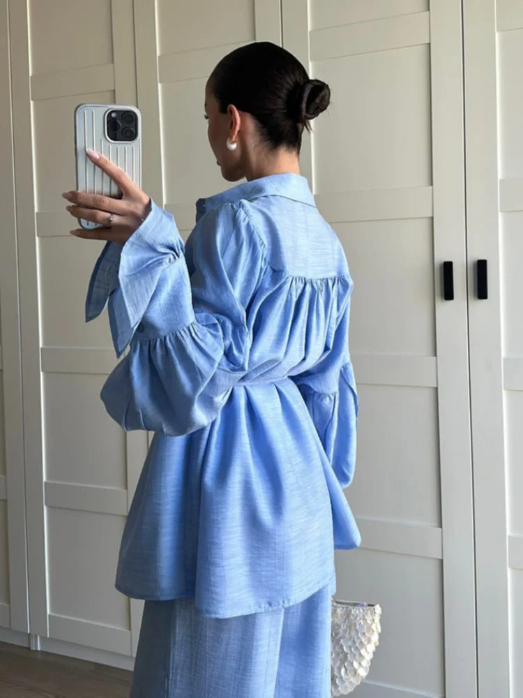 Biezdziadka – Lniany komplet bluzka i spodnie