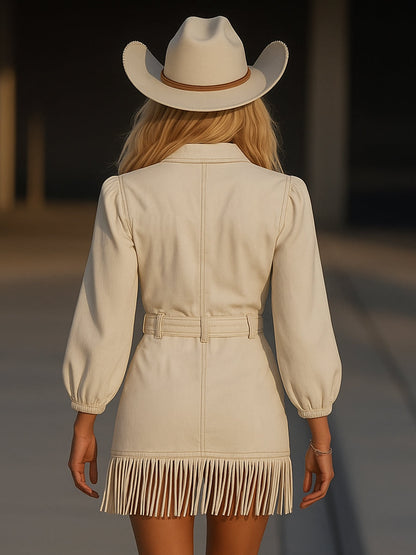 Lunika – Jeansowa sukienka mini z frędzlami