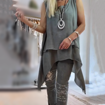 Klara – Dwuczęściowy komplet z topem i spodniami z nadrukiem